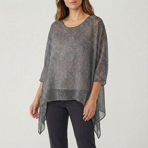 Soft Surroundings Leopard Print Silk Flowy Tunic Blouse in Gray Size L